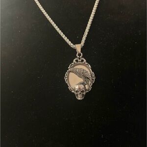 Stainless steel Skull and Raven Pendant Necklace